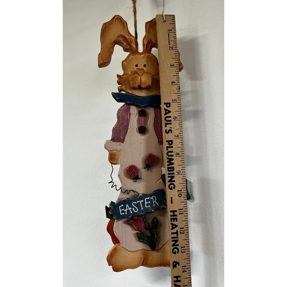 Vtg Rustic Wooden Easter Bunny Wall Hanging Primitive Holiday Decor 14.75